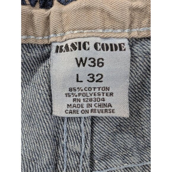 Basic Code Jeans Mens 36x32 Blue Denim Straight Leg Distressed Frayed Hem BSCD - Picture 14 of 14